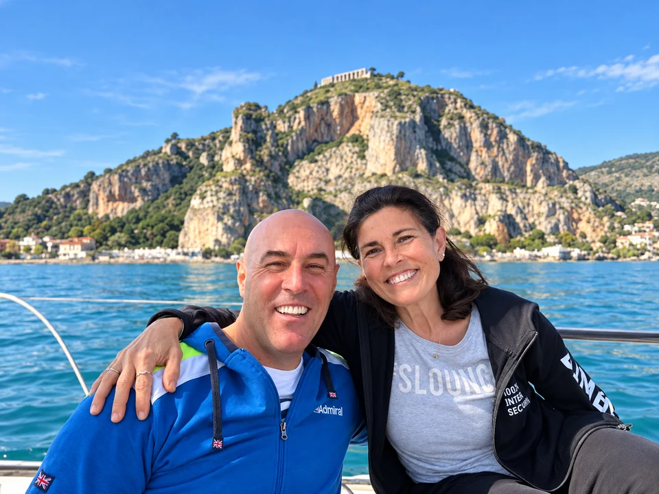 Antonio and Rita with the Temple of Jupiter Anxur in Terracina, hosts of Quiet Home
